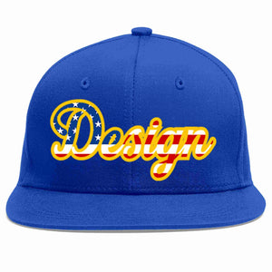 Custom Royal USA-Gold Flat Eaves Sport Baseball Cap Design for Men/Women/Youth