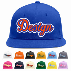 Custom Royal Orange-Royal Flat Eaves Sport Baseball Cap Design for Men/Women/Youth