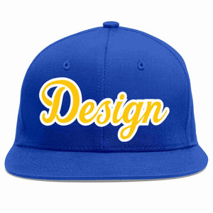 Casquette de baseball personnalisée Royal Gold-White Flat Eaves Sport pour hommes/femmes/jeunes