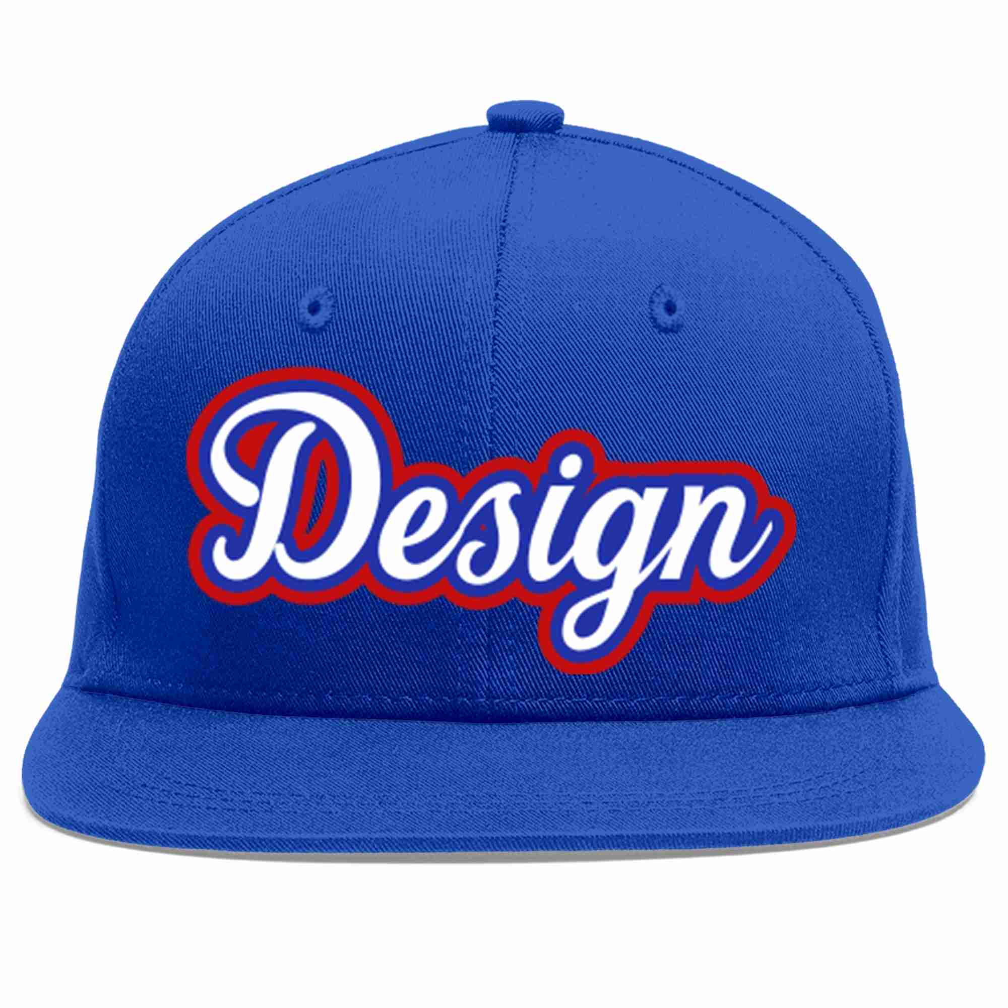 Custom Royal White-Royal Flat Eaves Sport Baseball Cap Design for Men/Women/Youth