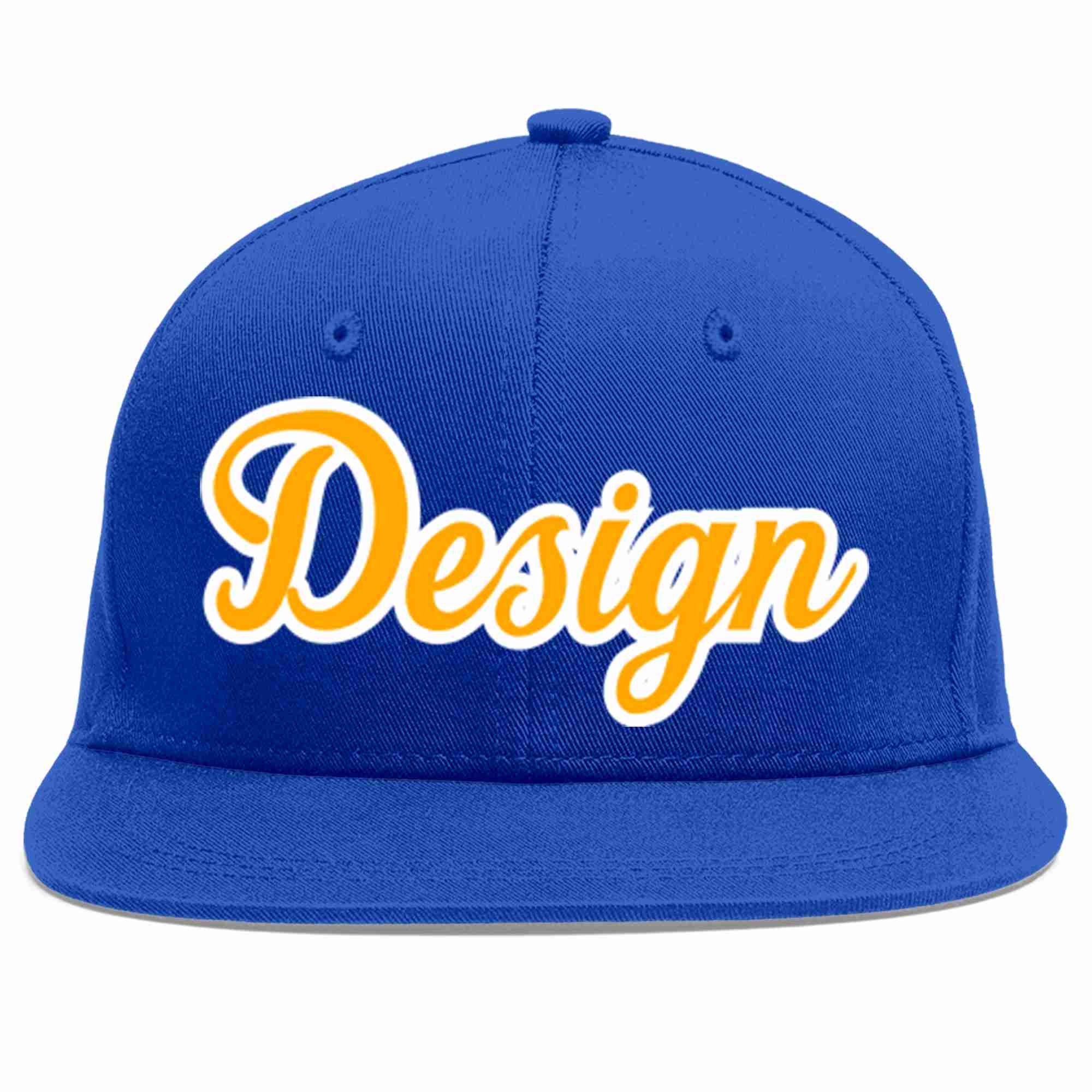 Conception personnalisée de casquette de baseball de sport à avant-toit plat jaune-blanc royal pour hommes/femmes/jeunes