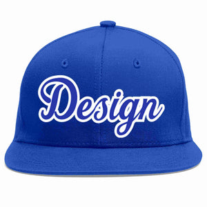 Custom Royal Royal-White Flat Eaves Sport Baseball Cap Design for Men/Women/Youth