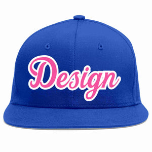 Conception personnalisée de casquette de baseball de sport à avant-toit plat rose-blanc royal pour hommes/femmes/jeunes