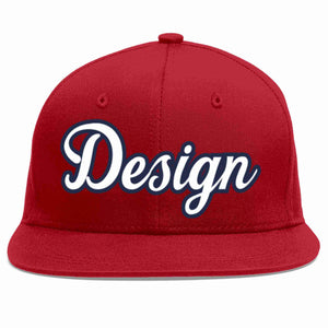 Custom Red White-Navy Flat Eaves Sport Baseball Cap Design for Men/Women/Youth