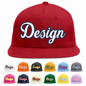 Custom Red White-Navy Flat Eaves Sport Baseball Cap Design for Men/Women/Youth