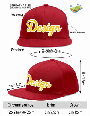 Custom Red Gold-White Flat Eaves Sport Baseball Cap Design for Men/Women/Youth