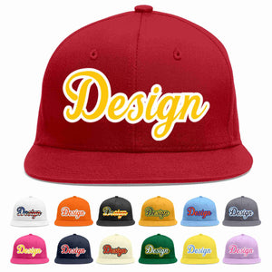 Custom Red Gold-White Flat Eaves Sport Baseball Cap Design for Men/Women/Youth