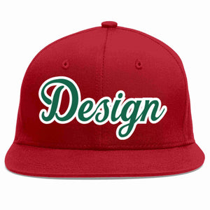 Custom Red Kelly Green-White Flat Eaves Sport Baseball Cap Design for Men/Women/Youth