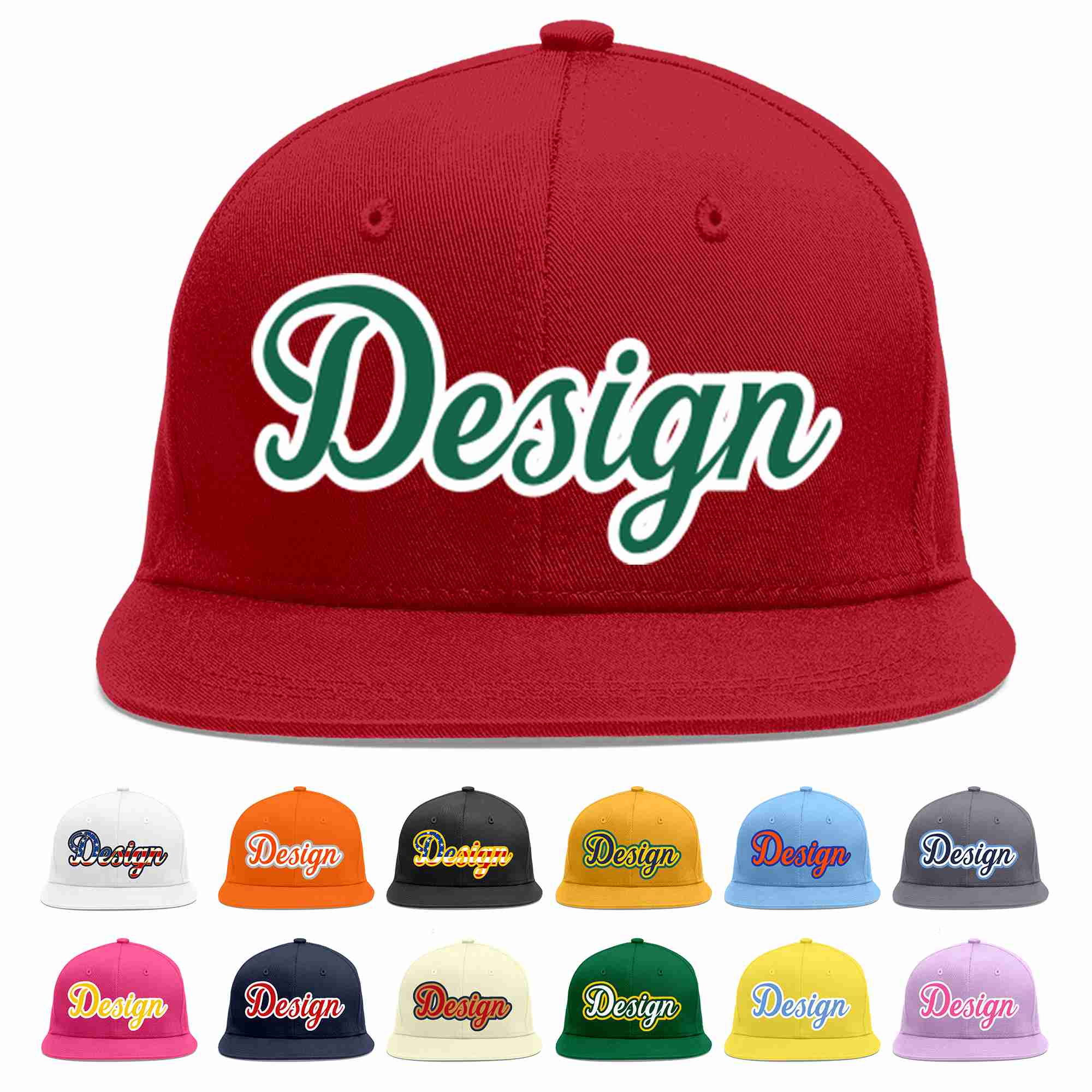 Conception personnalisée de casquette de baseball de sport à avant-toit plat rouge Kelly vert-blanc pour hommes/femmes/jeunes