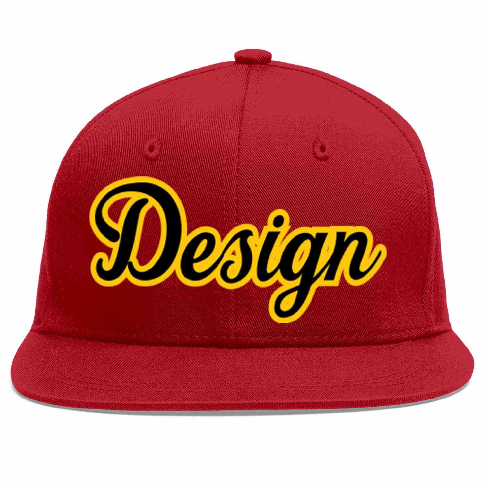 Custom Red Black-Gold Flat Eaves Sport Baseball Cap Design for Men/Women/Youth