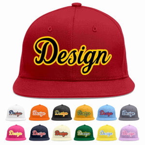 Custom Red Black-Gold Flat Eaves Sport Baseball Cap Design for Men/Women/Youth