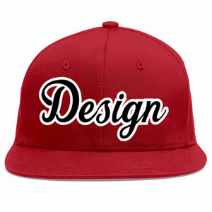 Custom Red Black-White Flat Eaves Sport Baseball Cap Design for Men/Women/Youth