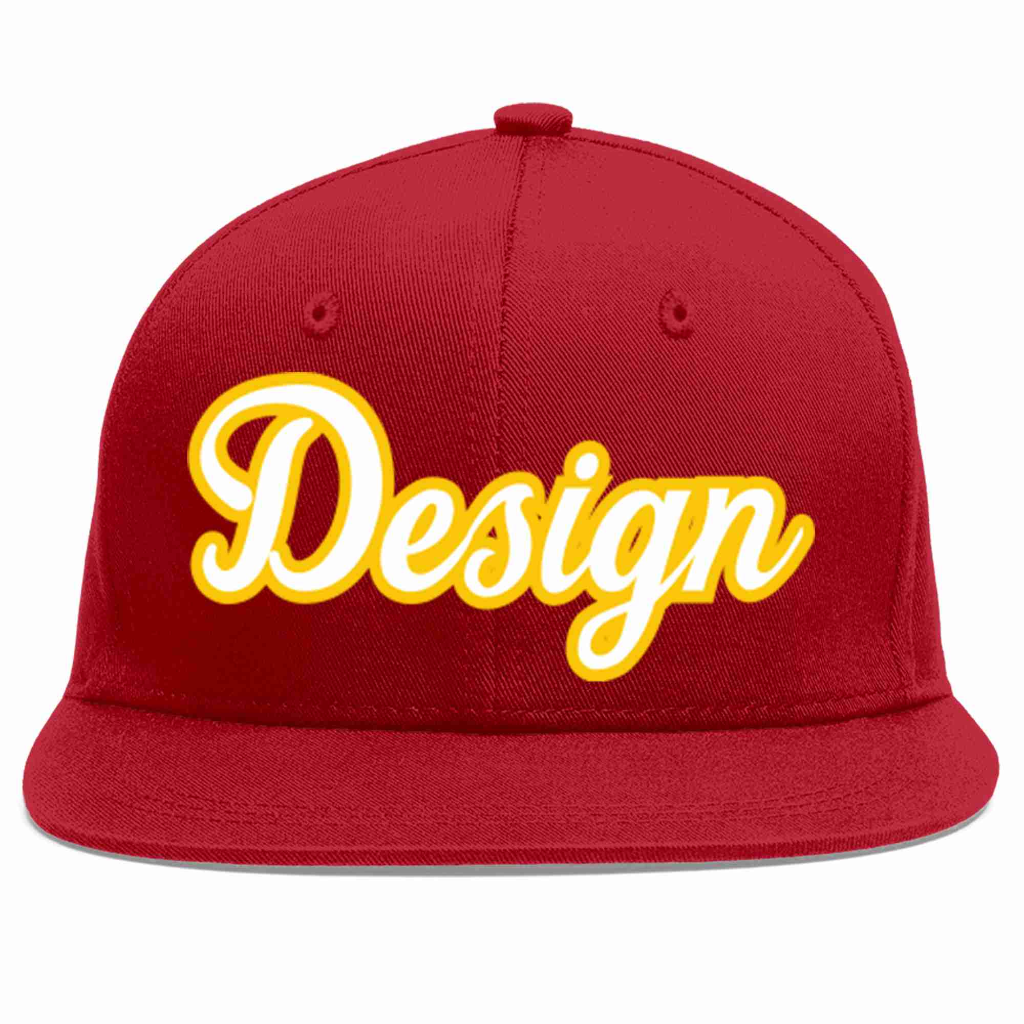 Custom Red White-Gold Flat Eaves Sport Baseball Cap Design for Men/Women/Youth