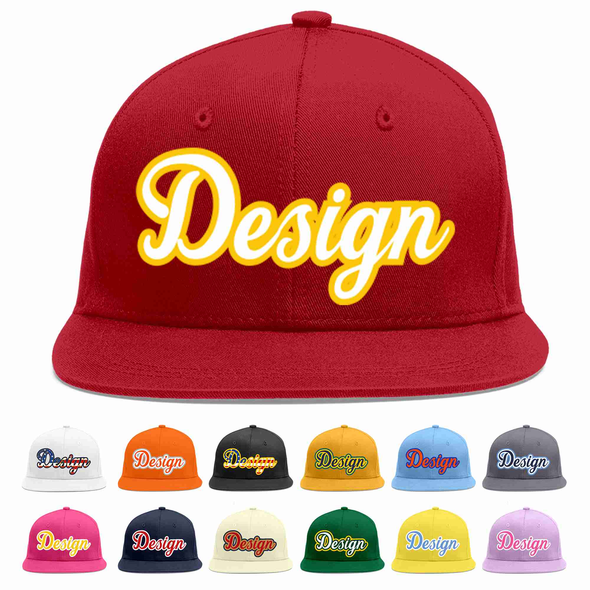 Custom Red White-Gold Flat Eaves Sport Baseball Cap Design for Men/Women/Youth