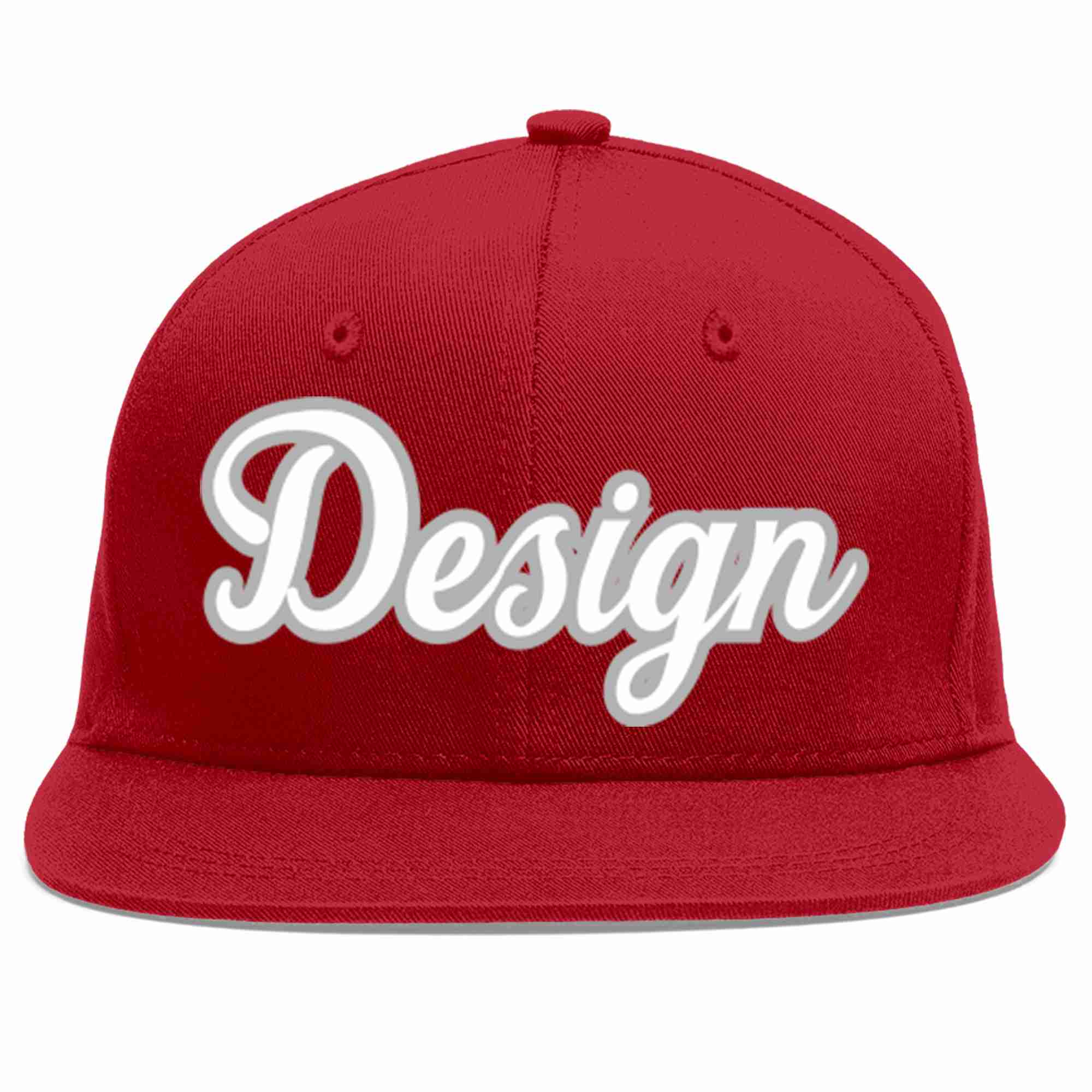 Conception personnalisée de casquette de baseball de sport à avant-toit plat rouge blanc-gris pour hommes/femmes/jeunes