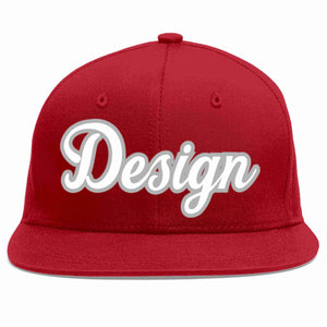 Custom Red White-Gray Flat Eaves Sport Baseball Cap Design for Men/Women/Youth