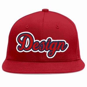 Custom Red Red-Navy Flat Eaves Sport Baseball Cap Design for Men/Women/Youth