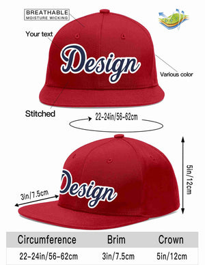 Custom Red Navy-White Flat Eaves Sport Baseball Cap Design for Men/Women/Youth