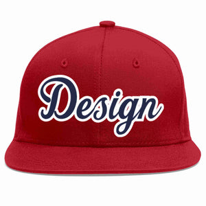 Custom Red Navy-White Flat Eaves Sport Baseball Cap Design for Men/Women/Youth