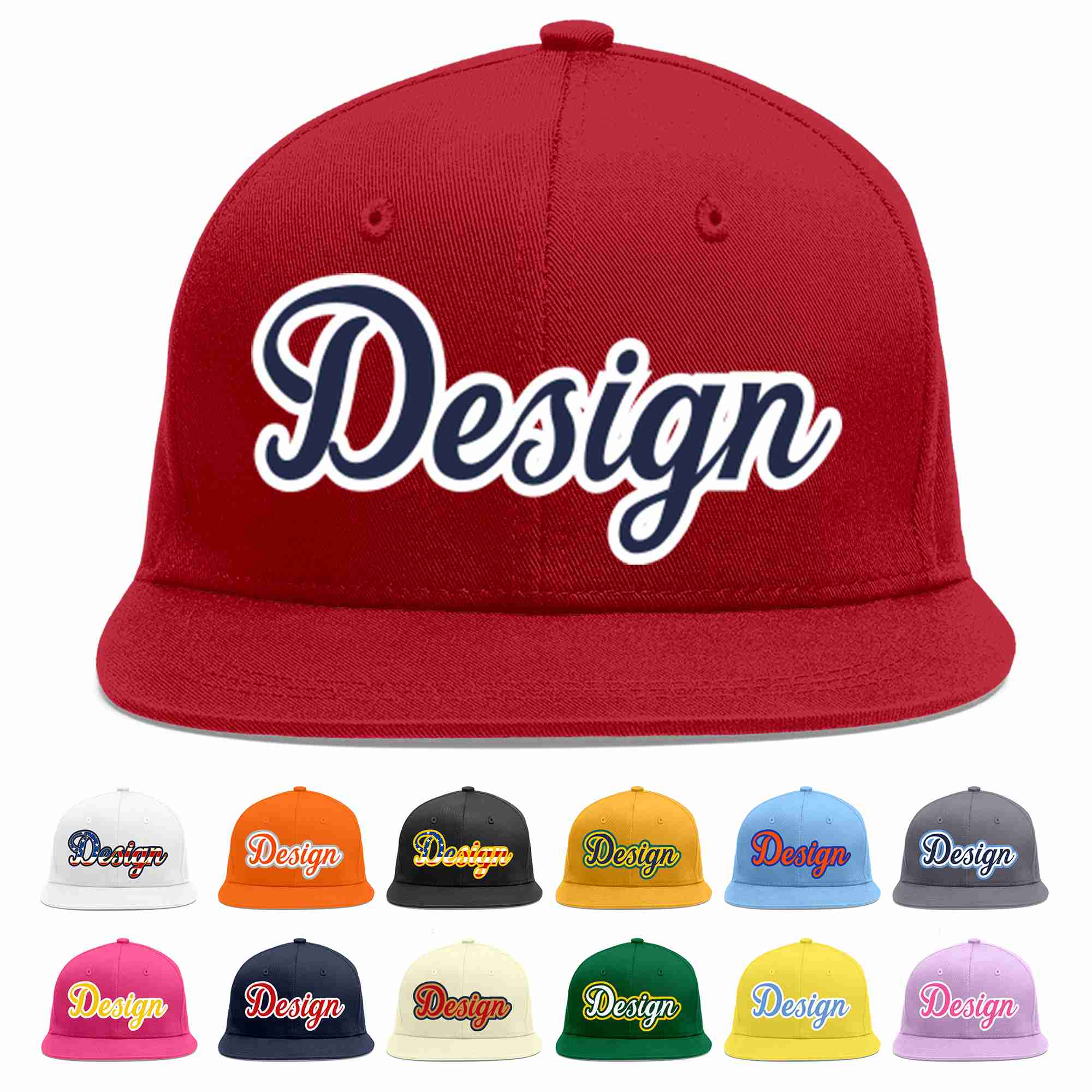 Custom Red Navy-White Flat Eaves Sport Baseball Cap Design for Men/Women/Youth