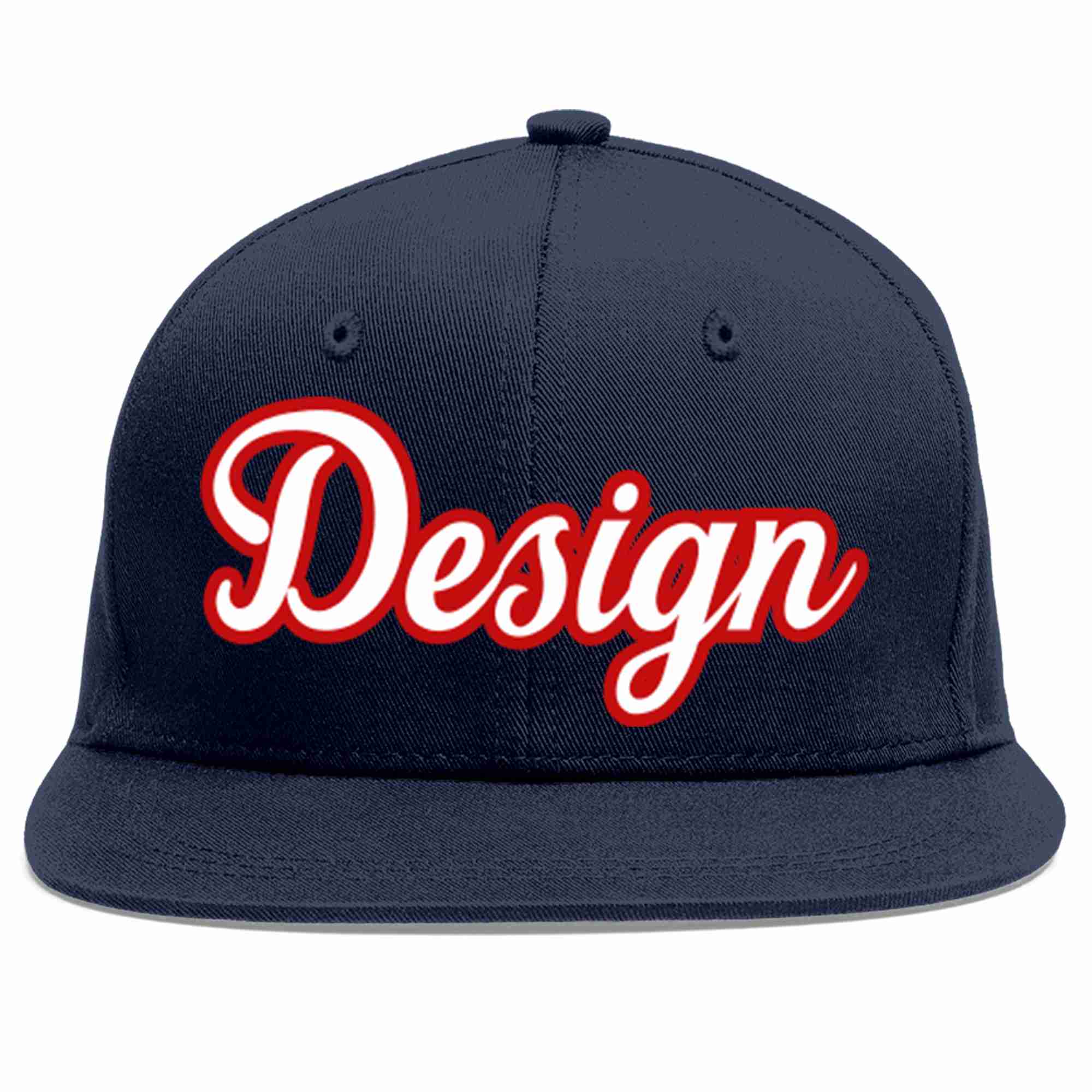 Custom Navy White-Red Flat Eaves Sport Baseball Cap Design for Men/Women/Youth