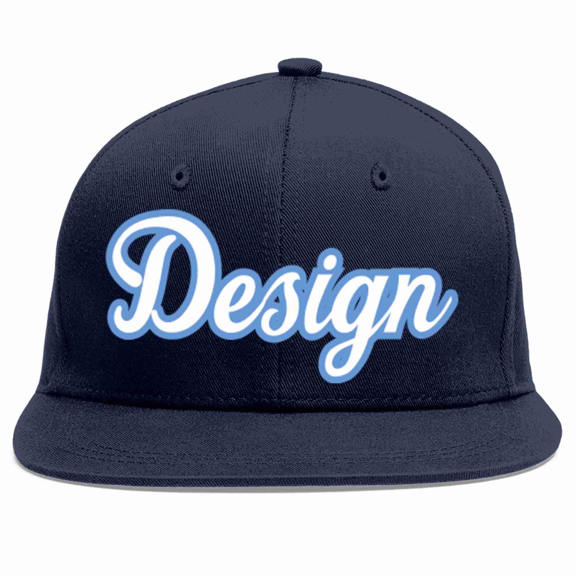 Conception personnalisée de casquette de baseball de sport à avant-toit plat bleu marine blanc-bleu clair pour hommes/femmes/jeunes