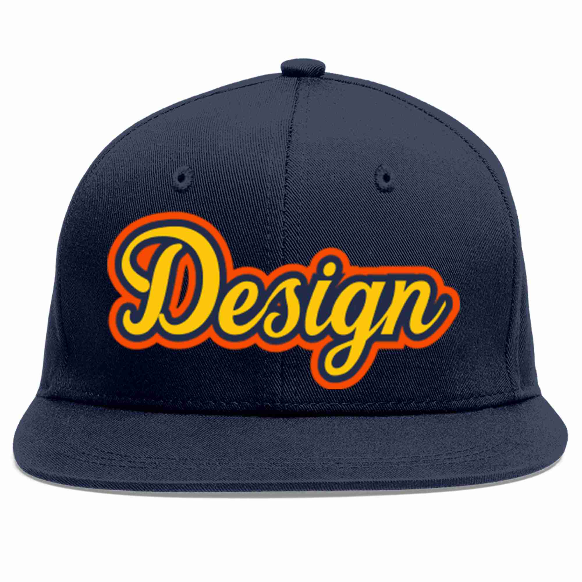 Custom Navy Gold-Navy Flat Eaves Sport Baseball Cap Design for Men/Women/Youth