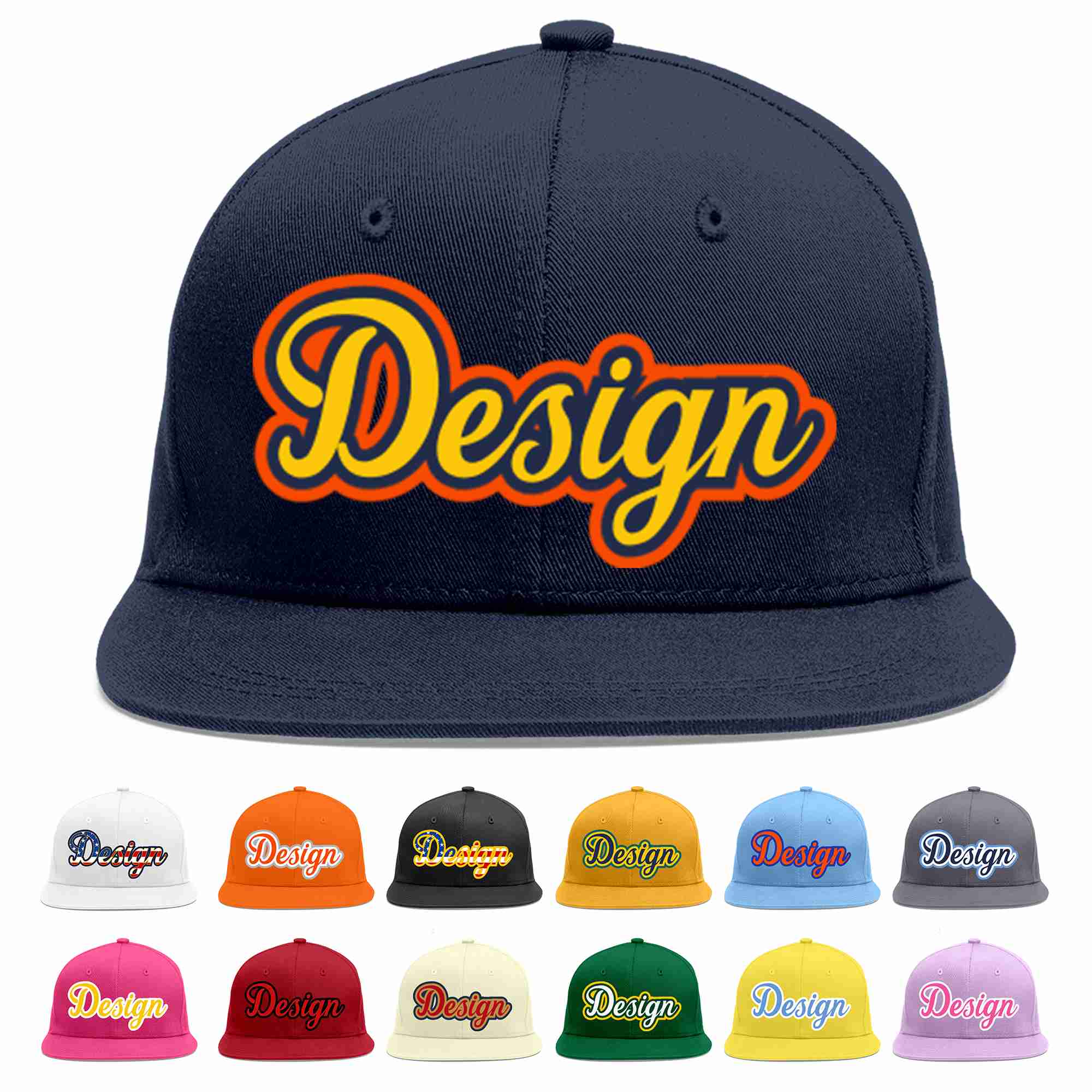 Custom Navy Gold-Navy Flat Eaves Sport Baseball Cap Design for Men/Women/Youth