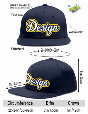 Custom Navy White-Navy Flat Eaves Sport Baseball Cap Design for Men/Women/Youth