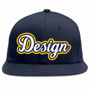 Custom Navy White-Navy Flat Eaves Sport Baseball Cap Design for Men/Women/Youth