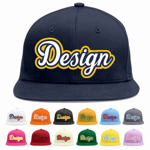 Custom Navy White-Navy Flat Eaves Sport Baseball Cap Design for Men/Women/Youth