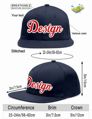 Custom Navy Red-White Flat Eaves Sport Baseball Cap Design for Men/Women/Youth