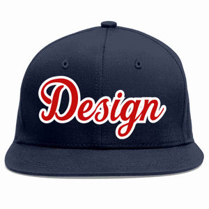 Custom Navy Red-White Flat Eaves Sport Baseball Cap Design for Men/Women/Youth