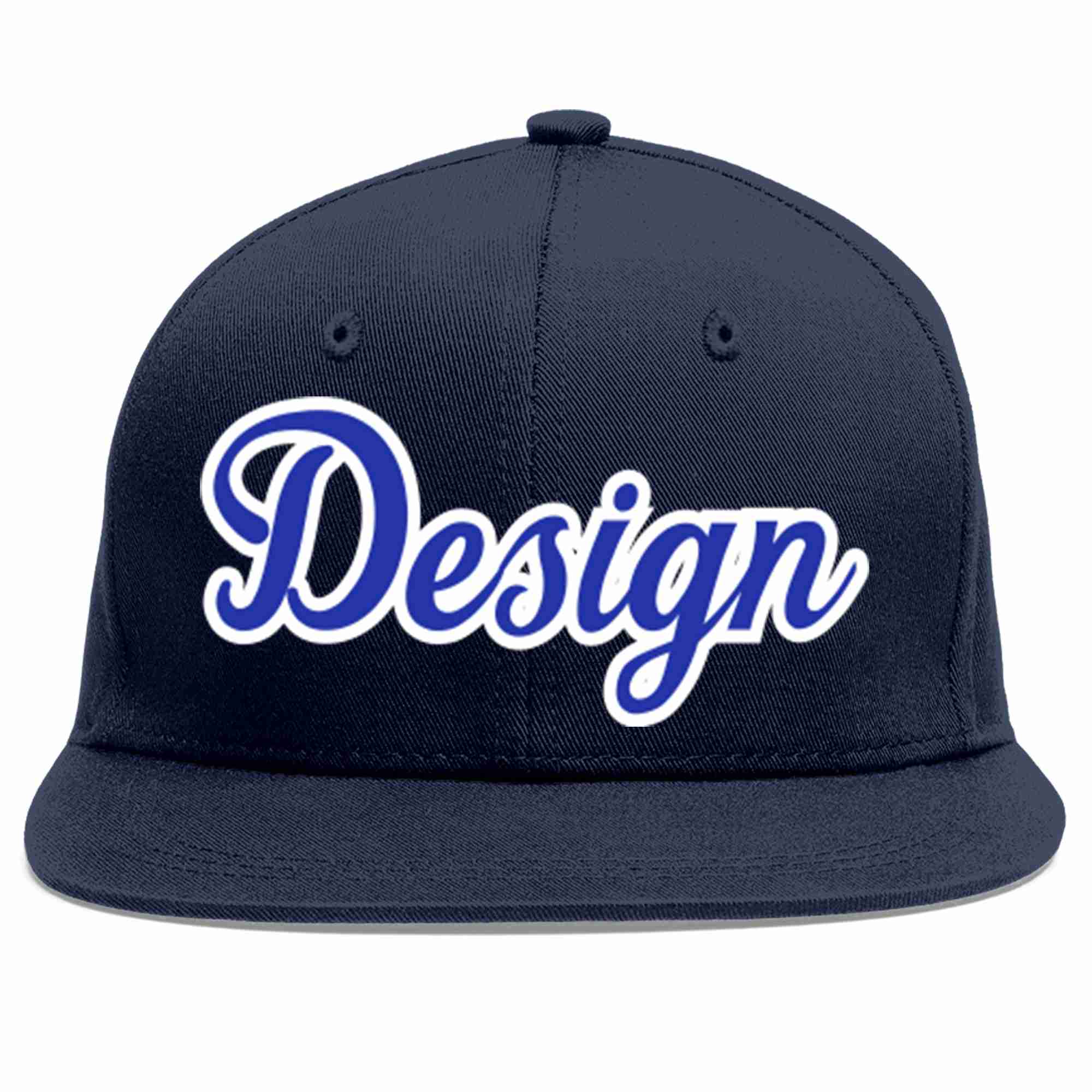 Conception personnalisée de casquette de baseball de sport à avant-toit plat bleu marine royal-blanc pour hommes/femmes/jeunes