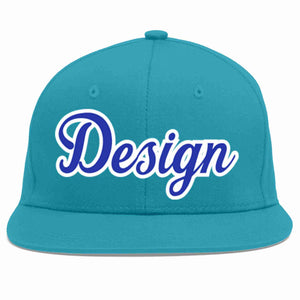 Casquette de baseball personnalisée Aqua Royal-White Flat Eaves Sport pour hommes/femmes/jeunes