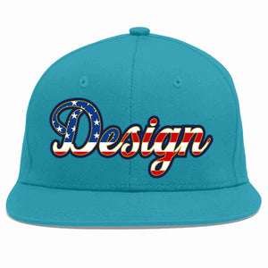 Custom Aqua Vintage USA Flag-Gold Flat Eaves Sport Baseball Cap Design for Men/Women/Youth