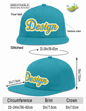 Casquette de baseball personnalisée Aqua Powder Blue-Gold Flat Eaves Sport pour hommes/femmes/jeunes