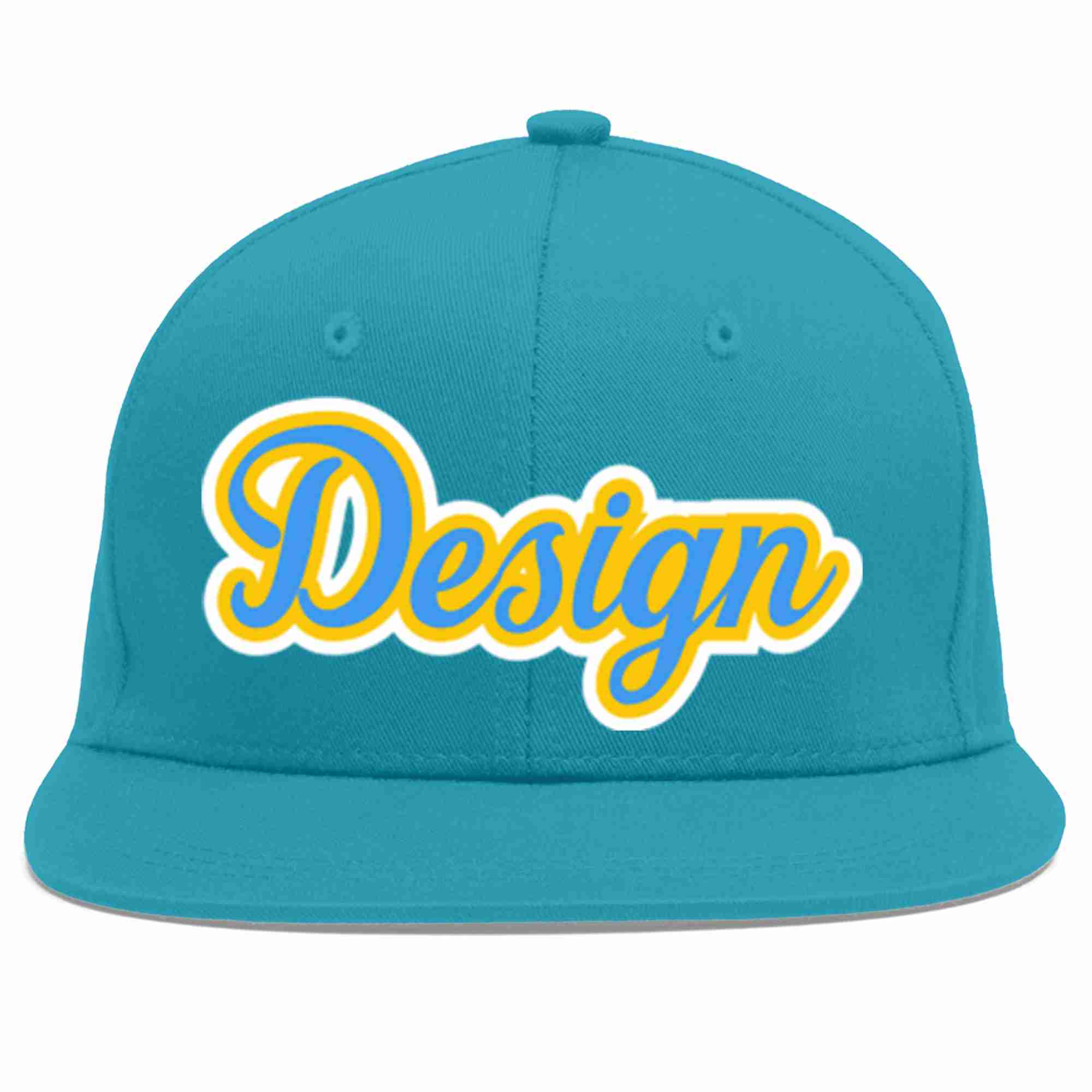 Casquette de baseball personnalisée Aqua Powder Blue-Gold Flat Eaves Sport pour hommes/femmes/jeunes