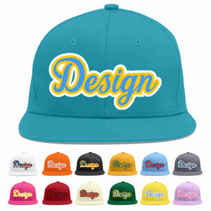 Casquette de baseball personnalisée Aqua Powder Blue-Gold Flat Eaves Sport pour hommes/femmes/jeunes