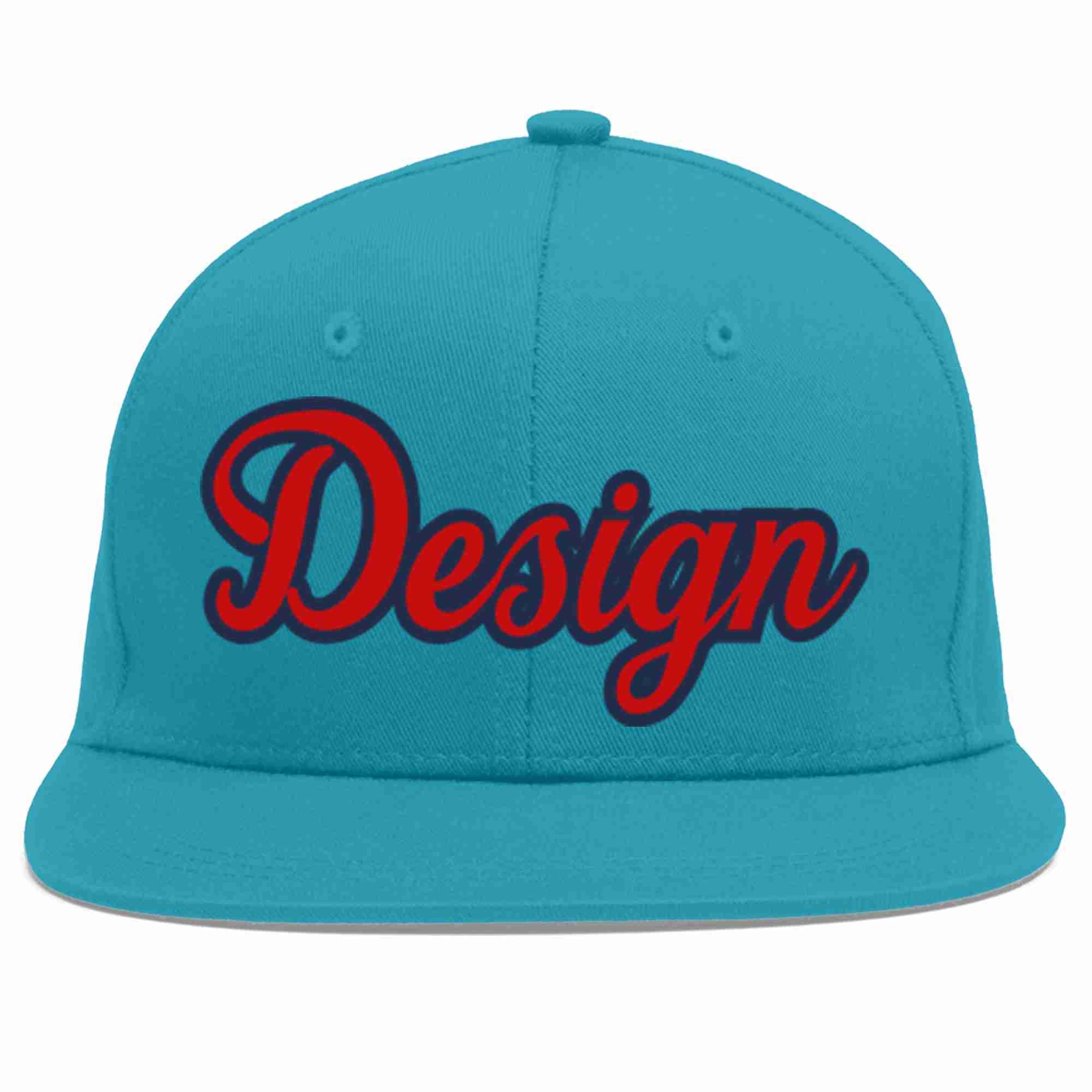 Custom Aqua Red-Navy Flat Eaves Sport Baseball Cap Design for Men/Women/Youth