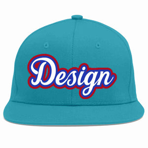 Custom Aqua White-Royal Flat Eaves Sport Baseball Cap Design for Men/Women/Youth