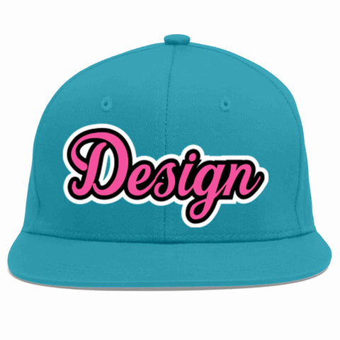 Custom Aqua Pink-Black Flat Eaves Sport Baseball Cap Design for Men/Women/Youth