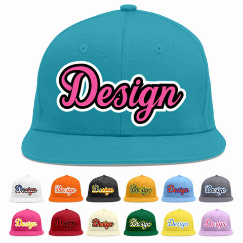 Custom Aqua Pink-Black Flat Eaves Sport Baseball Cap Design for Men/Women/Youth