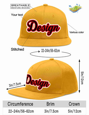 Custom Gold Black-Red Flat Eaves Sport Baseball Cap Design for Men/Women/Youth