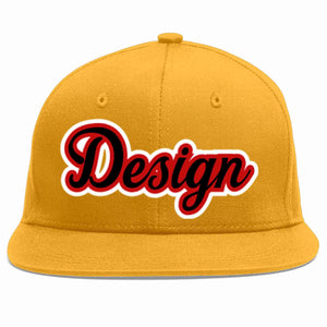 Custom Gold Black-Red Flat Eaves Sport Baseball Cap Design for Men/Women/Youth