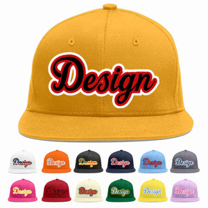 Custom Gold Black-Red Flat Eaves Sport Baseball Cap Design for Men/Women/Youth