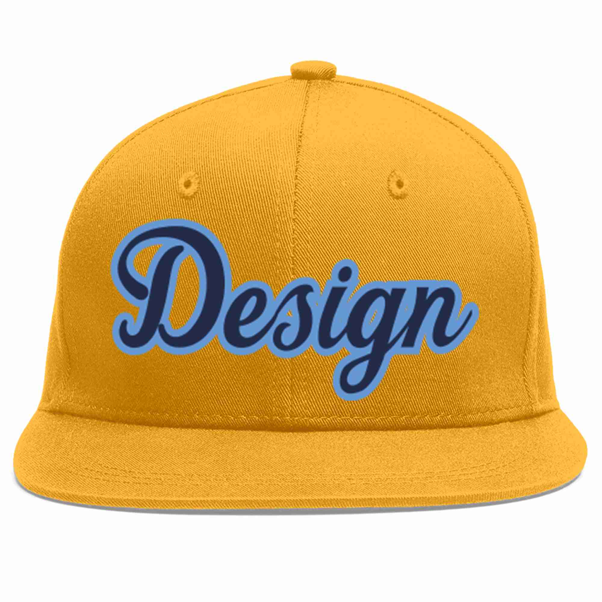 Custom Gold Navy-Light Blue Flat Eaves Sport Baseball Cap Design for Men/Women/Youth