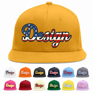 Custom Gold Vintage USA Flag-Gold Flat Eaves Sport Baseball Cap Design for Men/Women/Youth