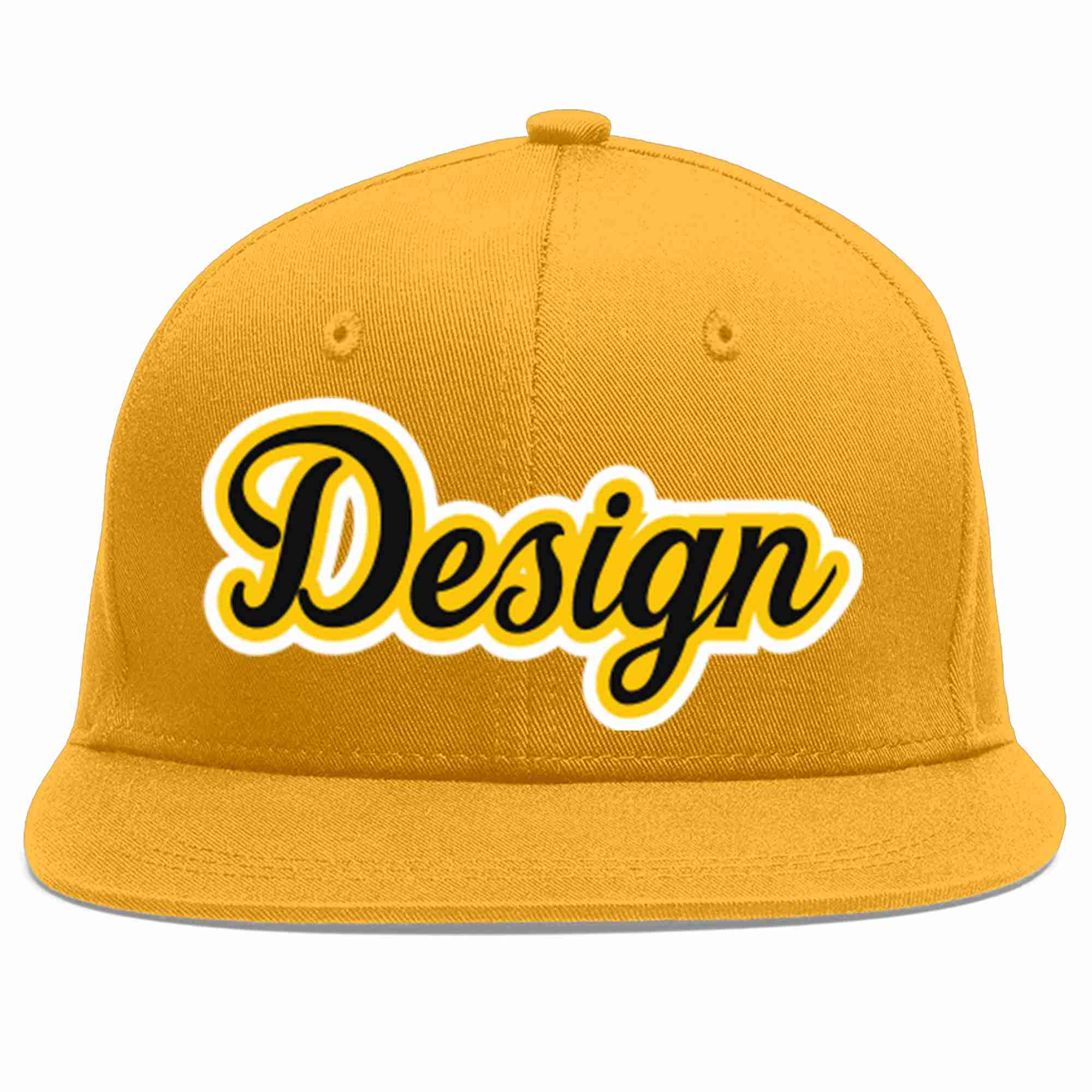 Custom Gold Black-Gold Flat Eaves Sport Baseball Cap Design for Men/Women/Youth