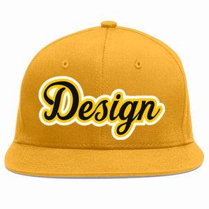 Custom Gold Black-Gold Flat Eaves Sport Baseball Cap Design for Men/Women/Youth